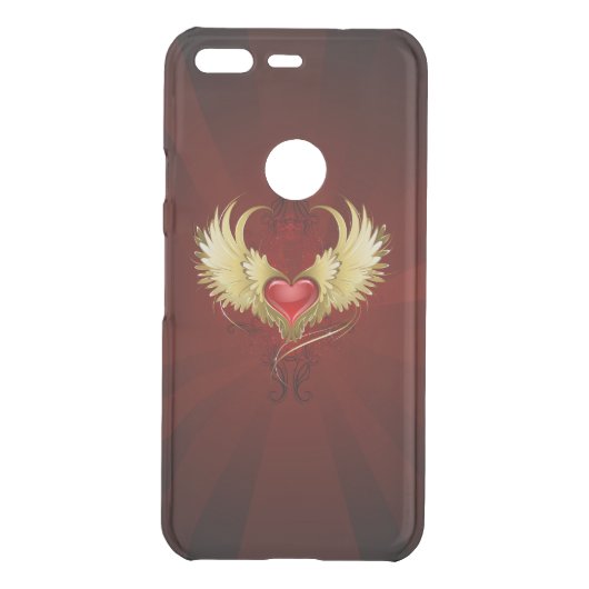Red Heart with Golden Wings Uncommon Google Pixel Case (Back)
