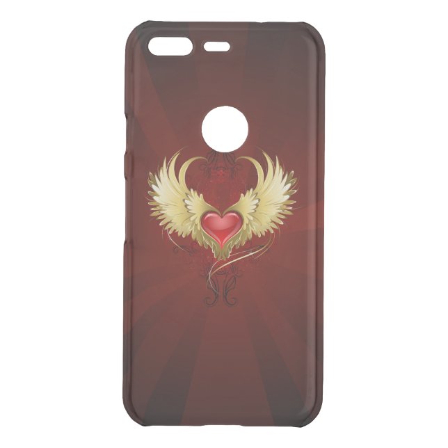 Red Heart with Golden Wings Uncommon Google Pixel Case (Back)