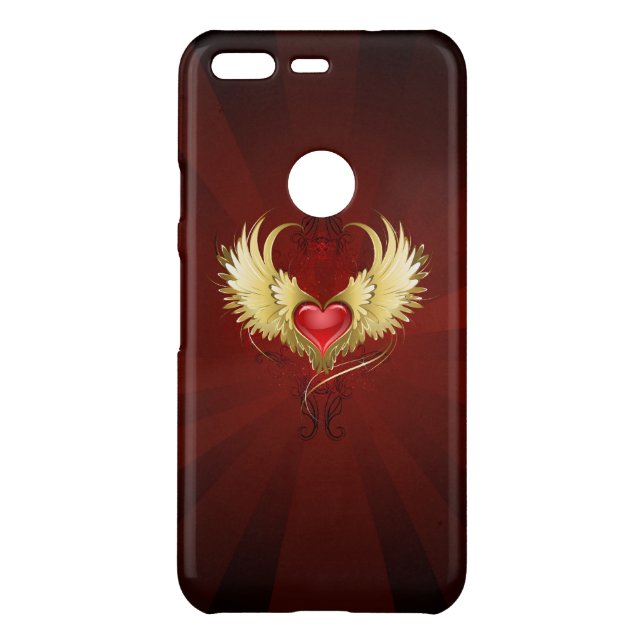 Red Heart with Golden Wings Uncommon Google Pixel Case (Back)