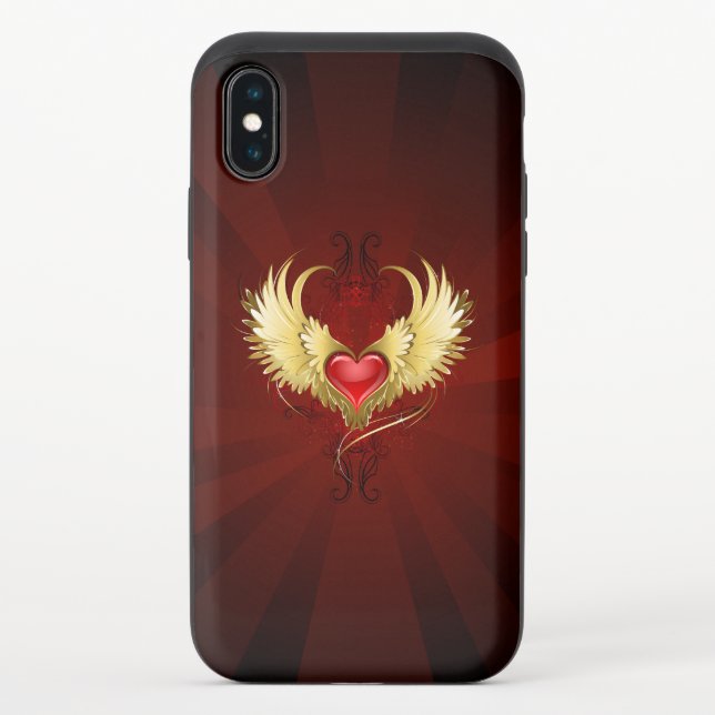Red Heart with Golden Wings Uncommon iPhone Case (Back)