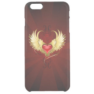 Red Heart with Golden Wings Clear iPhone 6 Plus Case