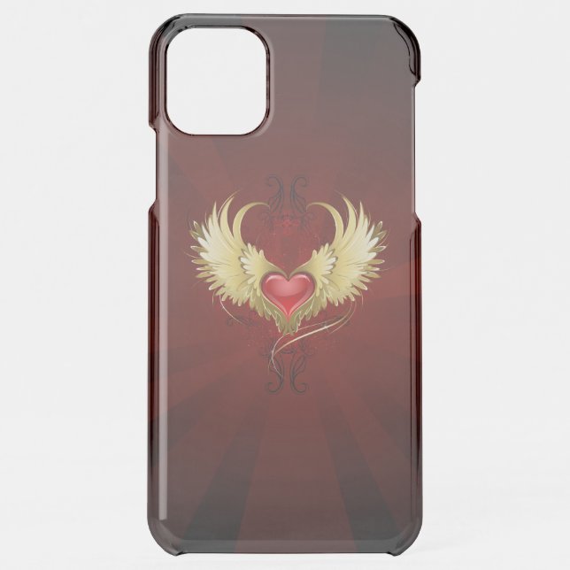 Red Heart with Golden Wings Uncommon iPhone Case (Back)