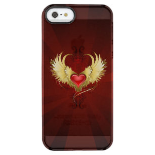 Red Heart with Golden Wings Clear iPhone SE/5/5s Case