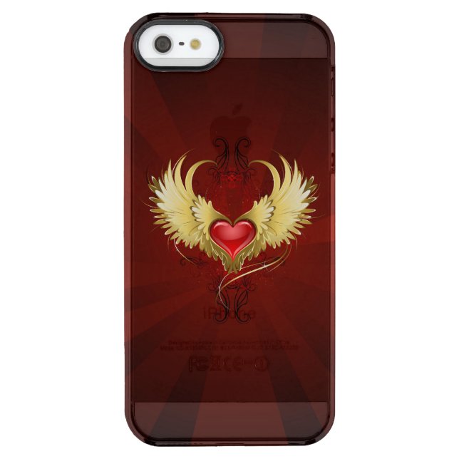 Red Heart with Golden Wings Uncommon iPhone Case (Back)