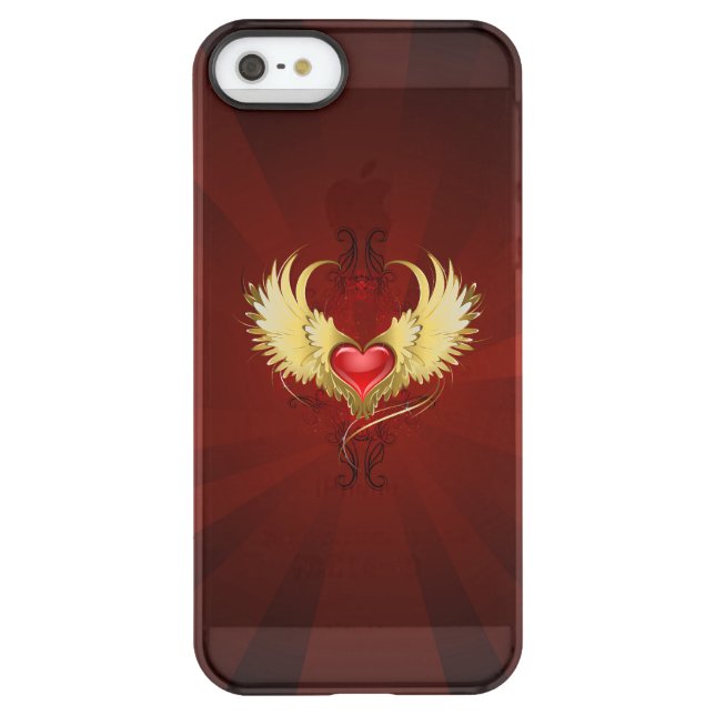 Red Heart with Golden Wings Uncommon iPhone Case (Back)