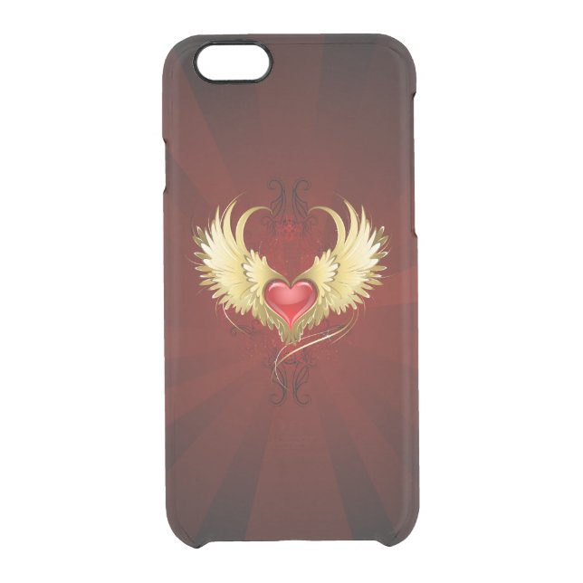 Red Heart with Golden Wings Uncommon iPhone Case (Back)