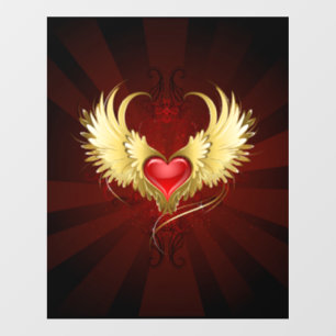Red Heart with Golden Wings Wall Decal