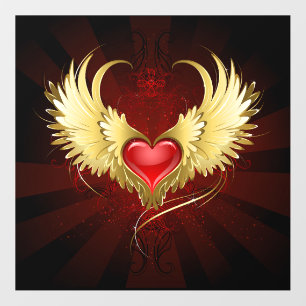 Red Heart with Golden Wings Wall Decal