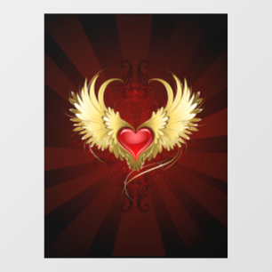 Red Heart with Golden Wings Wall Decal