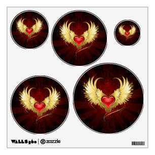 Red Heart with Golden Wings Wall Decal