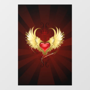 Red Heart with Golden Wings Wall Decal