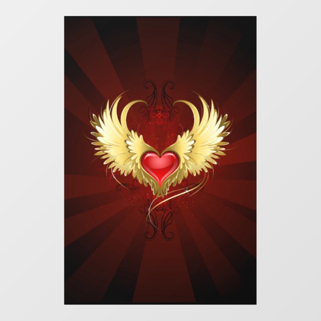 Red Heart with Golden Wings Wall Decal (Front)
