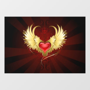 Red Heart with Golden Wings Window Cling