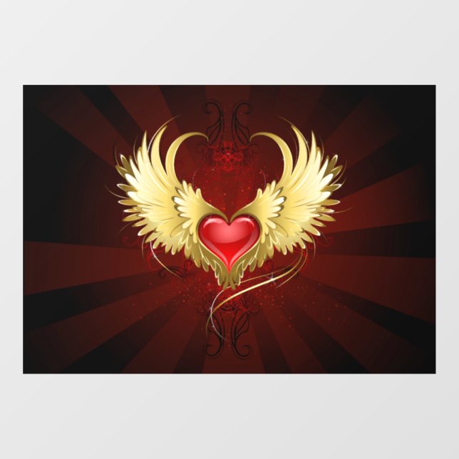 Red Heart with Golden Wings Window Cling (Sheet)