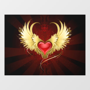 Red Heart with Golden Wings Window Cling