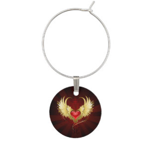 Red Heart with Golden Wings Wine Charm