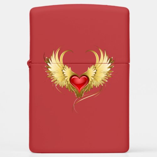 Red Heart with Golden Wings Zippo Lighter