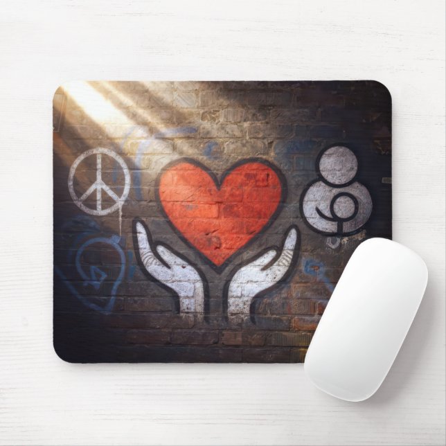 Red Heart with Hands Graffiti On a Brick Wall Mouse Pad (With Mouse)