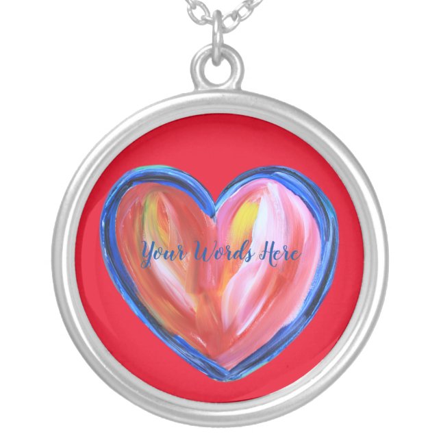 Red Heart with Hope Art Pendant Charm Necklace (Front)