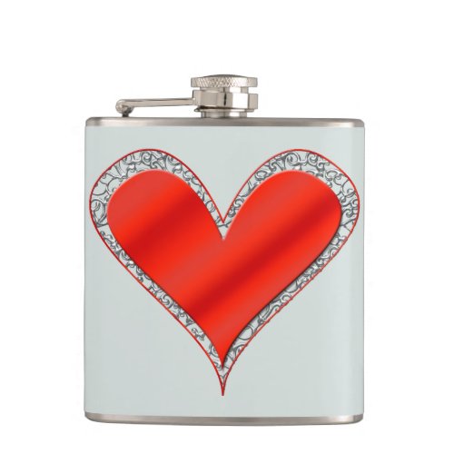 Red Heart with Lace Flask