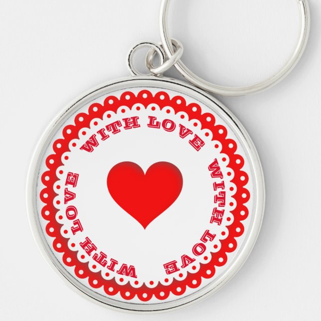Red Heart With Love Custom Text  Key Ring (Front)