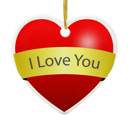 Red Heart With Love You Sign Ceramic Ornament