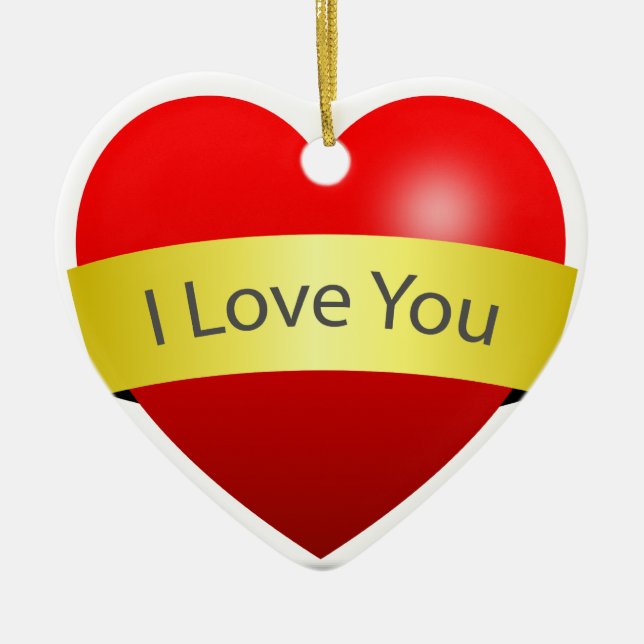 Red Heart With Love You Sign Ceramic Ornament (Front)