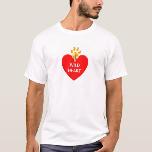 Red heart with paw and calligraphy T_Shirt