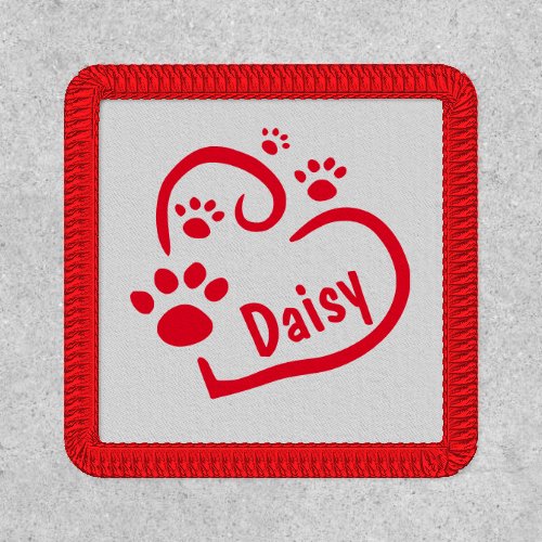 Red Heart with Paw Prints and a Custom Pet Name Patch