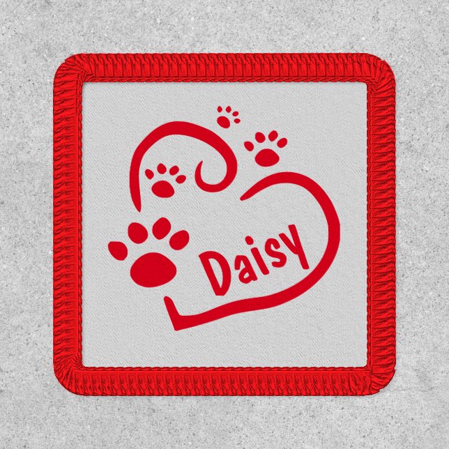 Red Heart with Paw Prints and a Custom Pet Name Patch (Front)