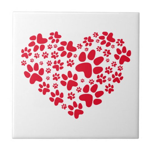 red heart with paws animal foodprint pattern ceramic tile