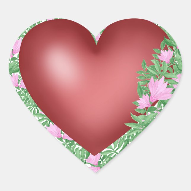 Red heart with pink flowers  sticker (Front)