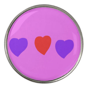 Red Heart with Purple Hearts on Pink Golf Ball Marker