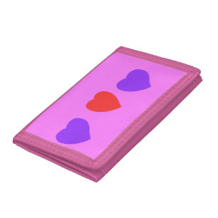 Red Heart with Purple Hearts on Pink Trifold Wallet