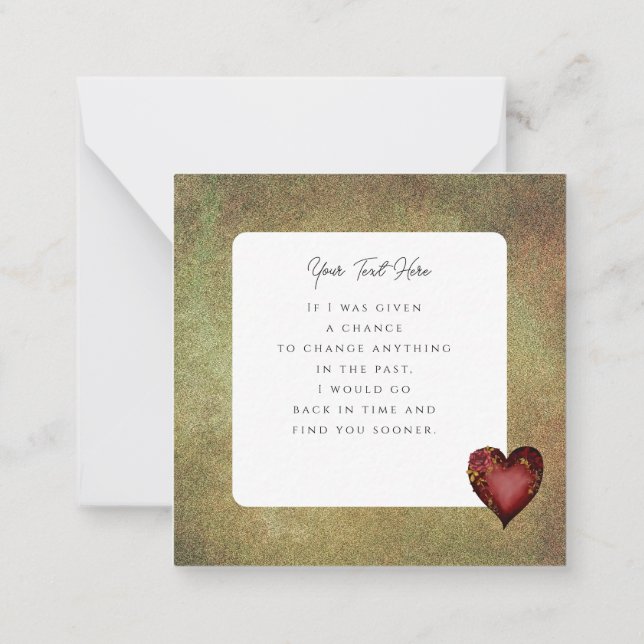 Red Heart With Roses Editable Note Card (Back)