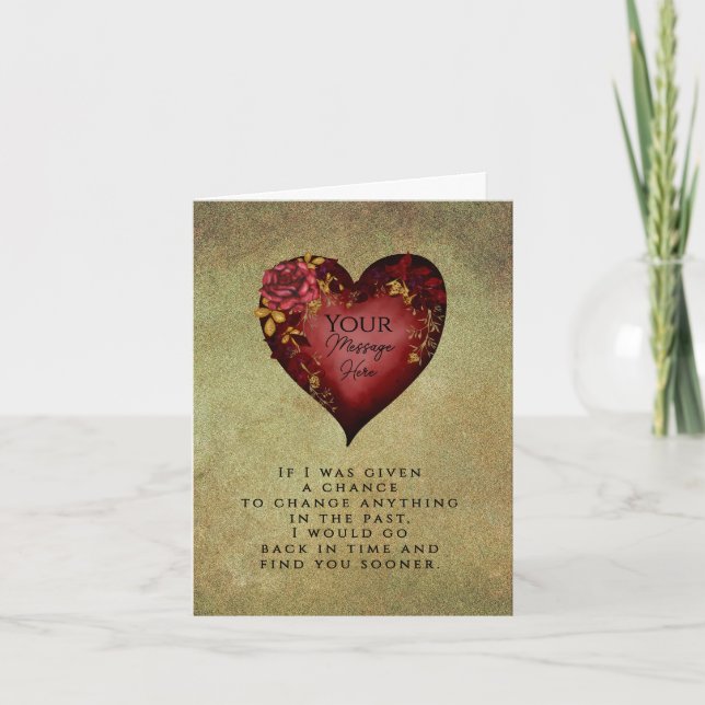 Red Heart With Roses Editable Note Card (Front)