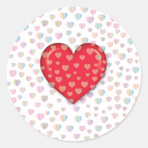 Red heart with speckels pattern classic round stic classic round sticker