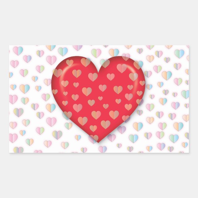 Red heart with speckels pattern classic round stic rectangular sticker (Front)