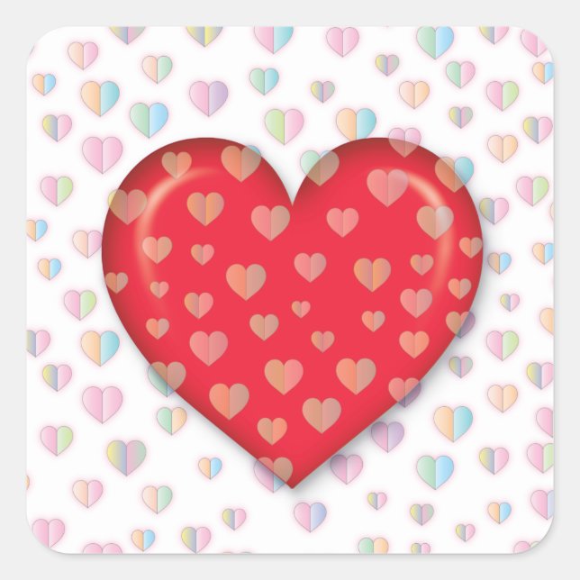 Red heart with speckels pattern classic round stic square sticker (Front)