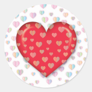 Red heart with speckels pattern classic round stic sticker