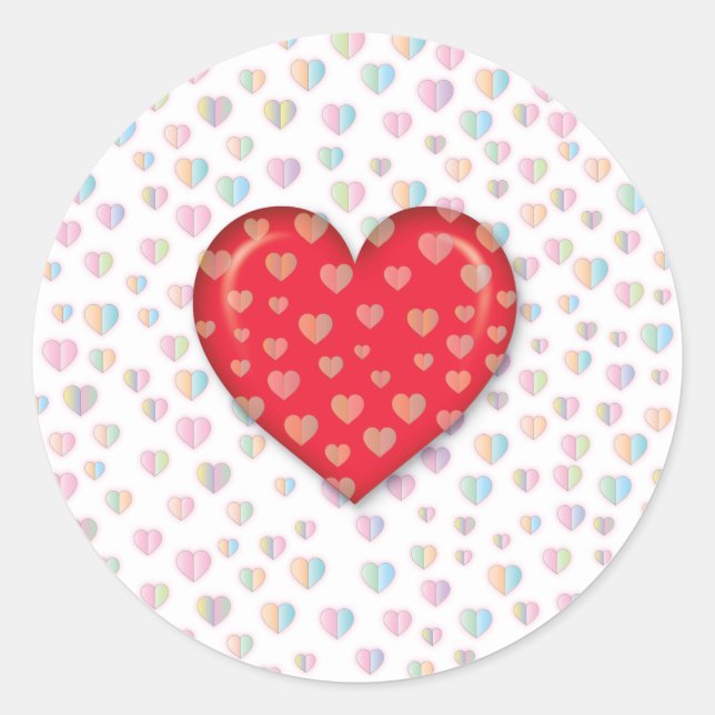 Red heart with speckels pattern classic round stic sticker (Front)