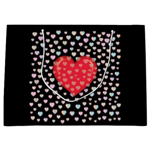 red heart with speckels pattern large gift bag