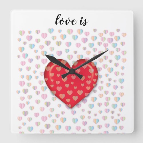 red heart with speckels pattern square wall clock