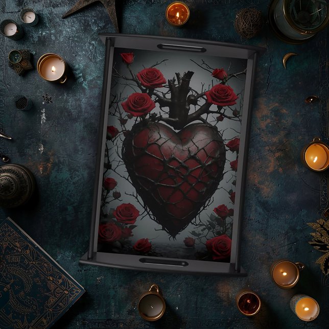 Red Heart with Thorns and Red Roses Serving Tray (Creator Uploaded)