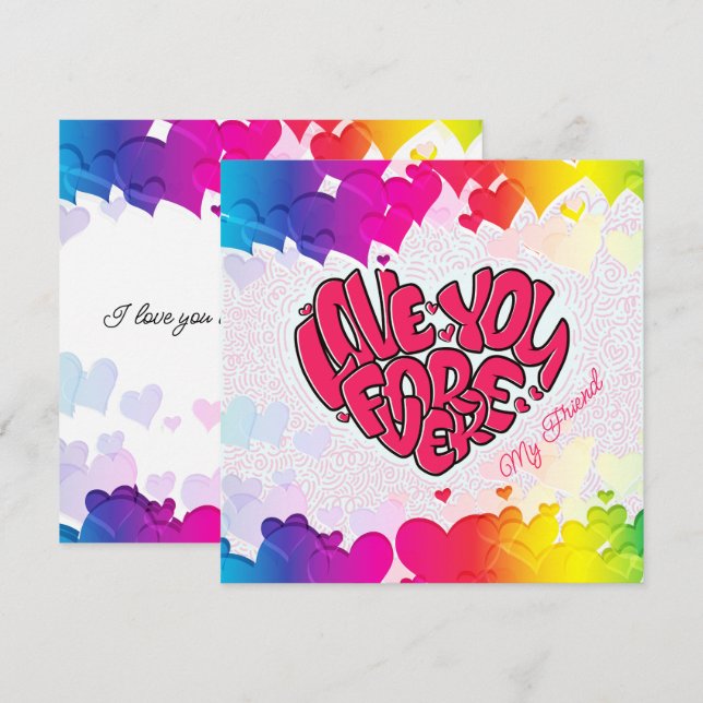 Red Heart with word Love You Forever Valentine's Holiday Card (Front/Back)