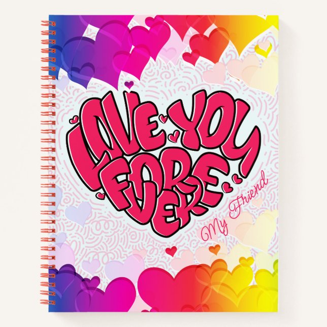 Red Heart with word Love You Forever Valentine's Notebook (Front)