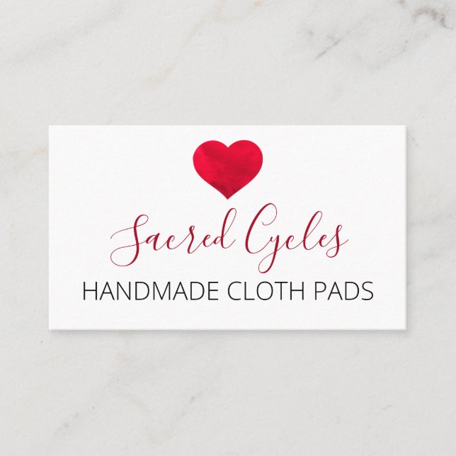 Red Heart Women's Sanitary Cloth Pads Handmade Business Card (Front)