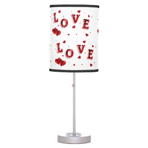 Red heart word lov table lamp