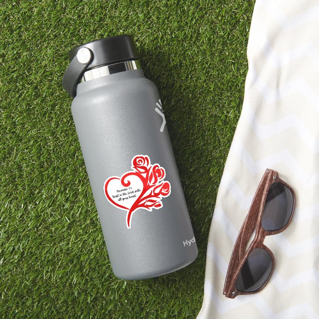 Red Heart Wrapped in Roses Verse Proverbs 3:5  Sticker (HydroFlask Insitu)
