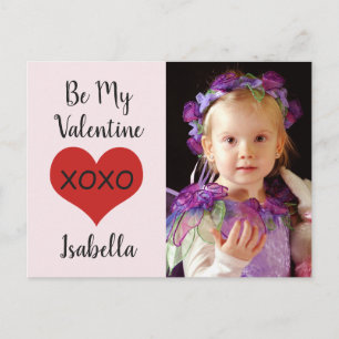Red heart xoxo photo "Be My Valentine." Holiday Postcard